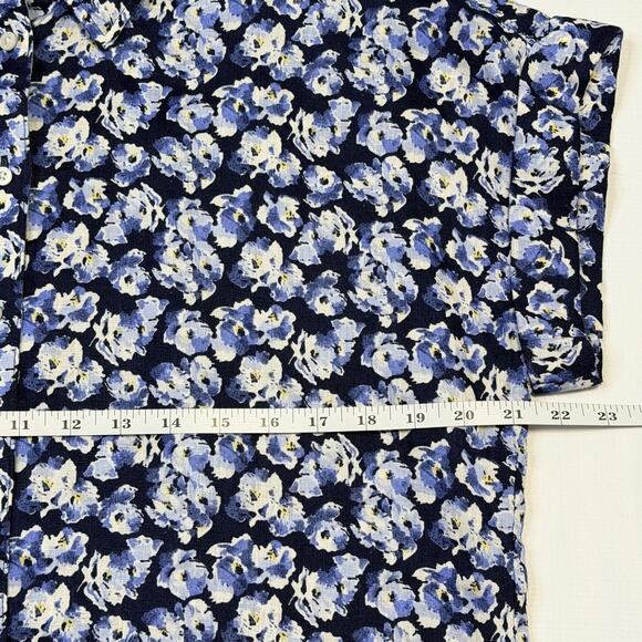 Lauren Ralph Lauren Shirt Womens Medium Blue Floral Linen Button Front Top - Picture 8 of 13